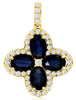 2.90CT DIAMOND & AAA SAPPHIRE 14K YELLOW GOLD OVAL & ROUND 4 LEAF CLOVER PENDANT