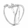 ESTATE WIDE .63CT DIAMOND 14KT WHITE GOLD MULTI ROW CRISS CROSS LEAF LOVE RING