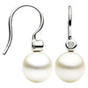 ESTATE .07CT DIAMOND & AAA PEARL 18KT WHITE GOLD 3D SOLITAIRE LEVEBACK EARRINGS