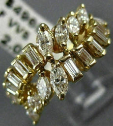 ANTIQUE WIDE 2.02CT DIAMOND 14K YELLOW GOLD 3D TWO ROW WAVE COCKTAIL RING #17494