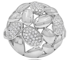 LARGE .30CT DIAMOND 14KT WHITE GOLD MULTI SHAPE CLUSTER DOME SHAPE CIRCULAR RING