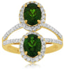 3.26CT DIAMOND & AAA RUSSALITE 14KT YELLOW GOLD OVAL & ROUND DOUBLE FLOWER RING