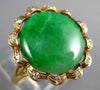LARGE .15CT OLD MINE DIAMOND & AAA JADE 14K YELLOW GOLD ROUND FLOWER RING #27321