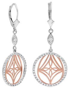 .63CT DIAMOND 14KT 2 TONE GOLD OPEN FILIGREE CIRCULAR LEVERBACK HANGING EARRINGS