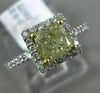 ESTATE 1.27CT WHITE & FANCY YELLOW DIAMOND 14K 2 TONE GOLD HALO ENGAGEMENT RING