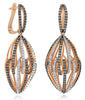 LARGE 2.05CT WHITE & CHOCOLATE FANCY DIAMOND 14K ROSE GOLD 3D LEVERBACK EARRINGS