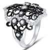 LARGE .76CT WHITE & ROSE CUT DIAMOND 18KT WHITE & BLACK GOLD OPEN FILIGREE RING