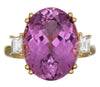 EXTRA LARGE 11.79CT DIAMOND & AAA KUNZITE 18KT YELLOW GOLD CLASSIC 3 STONE RING