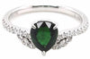 1.45CT DIAMOND & AAA TSAVORITE 18K WHITE GOLD PEAR SHAPE & ROUND ENGAGEMENT RING