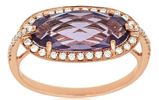 3.2CT DIAMOND & AAA AMETHYHST 14KT ROSE GOLD 3D OVAL & ROUND SIDEWAYS FUN RING