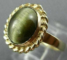 ESTATE 14KT YELLOW GOLD TIGER EYE 3D CLASSIC OVAL ROPE SOLITAIRE FUN RING #26069