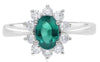 1.16CT DIAMOND & AAA EMERALD 18KT WHITE GOLD 3D OVAL & ROUND CLASSIC FLOWER RING