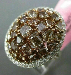 ESTATE LARGE 4.84CT WHITE & PINK DIAMOND 18K TWO TONE GOLD MULTI SHAPE OVAL RING