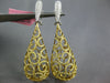 5.55CT WHITE & CANARY DIAMOND 18K 2 TONE GOLD TEARDROP FILIGREE HANGING EARRINGS
