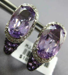 LARGE 11.25CT DIAMOND & AAA AMETHYST 14KT WHITE GOLD LOVE KNOT HANGING EARRINGS