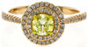 ESTATE 1.0CT PINK & FANCY YELLOW DIAMOND 18K YELLOW & ROSE GOLD DOUBLE HALO RING
