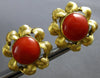 ESTATE LARGE AAA CORAL 18KT YELLOW GOLD 3D FLOWER FUN CLIP ON EARRINGS #28059