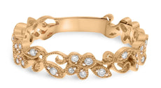 .15CT DIAMOND 14K ROSE GOLD FILIGREE MULTI LEAF FLOWER ETERNITY ANNIVERSARY RING