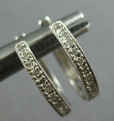 ESTATE .15CT DIAMOND 14K WHITE GOLD FILIGREE OVAL HOOP HUGGIE HANGING EARRINGS