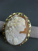 ANTIQUE LARGE 14K YELLOW & ROSE GOLD FLORAL LADY SHELL CAMEO PENDANT & PIN 22497