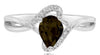 .69CT DIAMOND & AAA SMOKY QUARTZ 14KT WHITE GOLD 3D PEAR SHAPE & ROUND LOVE RING