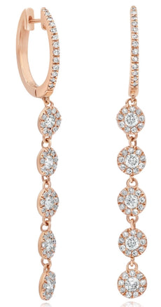 .63CT DIAMOND 14KT ROSE GOLD 3D CLASSIC MULTI FLOWER CHANDELIER HANGING EARRINGS