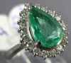 ESTATE LARGE 2.69CT DIAMOND AAA EMERALD PLATINUM HALO PEAR SHAPE ENGAGEMENT RING