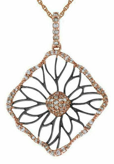 .40CT WHITE DIAMOND 14KT ROSE GOLD 3D FLOWER SQUARE OPEN FILIGREE FUN PENDANT