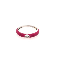 ESTATE .03CT DIAMOND & RED ENAMEL 18KT WHITE GOLD 3D CLASSIC SOLITAIRE FUN RING