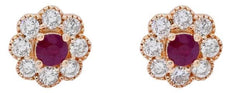 .67CT DIAMOND & AAA RUBY 14KT ROSE GOLD 3D CLASSIC FLOWER FILIGREE STUD EARRINGS