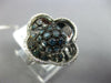 LARGE 1.25CT WHITE & BLUE DIAMOND 14KT WHITE GOLD 4 LEAF CLOVER FLOWER LOVE RING