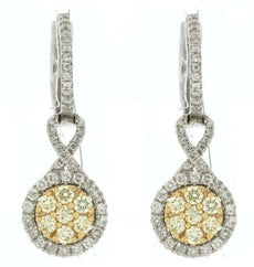 1.22CT WHITE & CANARY DIAMOND 14KT 2 TONE GOLD CLUSTER INFINITY HANGING EARRINGS