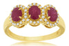 1.36CT DIAMOND & AAA RUBY 14KT YELLOW GOLD OVAL & ROUND 3 STONE ANNIVERSARY RING