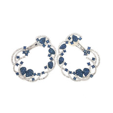EXTRA LARGE 2.67CT DIAMOND & AAA SAPPHIRE 14K WHITE GOLD FLORAL HANGING EARRINGS