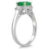 1.80CT DIAMOND & AAA EMERALD 14K WHITE GOLD OVAL & ROUND 3 STONE ENGAGEMENT RING