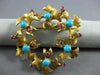ANTIQUE AAA TURQUOISE RUBY 18K YELLOW GOLD FLORAL WREATH CIRCLE BROOCH PIN #1956
