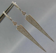 LARGE .70CT DIAMOND 14KT WHITE GOLD ELONGATED PAVE TRIANGULAR HANGING EARRINGS
