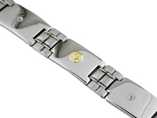 ESTATE .02CT DIAMOND 14KT YELLOW GOLD & STAINLESS STEEL 3D ETOILE MENS BRACELET