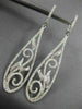 LONG 1.47CT DIAMOND 18KT WHITE GOLD FILIGREE FLOWER LEVER BACK HANGING EARRINGS