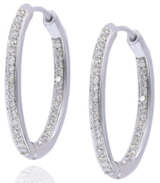.51CT DIAMOND 14KT WHITE GOLD 3D ROUND INSIDE OUT FUN PAVE HOOP HANGING EARRINGS