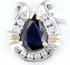 1.45CT DIAMOND & AAA SAPPHIRE 14K 2 TONE GOLD PEAR SHAPE LUCKY HORSESHOE PENDANT
