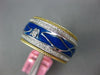 WIDE .46CT DIAMOND & BLUE ENAMEL 18K YELLOW GOLD FLOWER MULTI WAVE ETERNITY RING