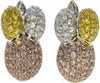 5.9CT WHITE PINK & FANCY YELLOW DIAMOND 18K TRI COLOR GOLD DOME HANGING EARRINGS