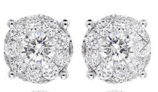 ESTATE .86CT DIAMOND 14KT WHITE GOLD SOLITAIRE CLASSIC HALO FLOWER STUD EARRINGS
