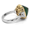 LARGE 12.52CT DIAMOND & AAA CABOCHON EMERALD 18KT 2 TONE SQUARE ENGAGEMENT RING