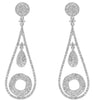LARGE 1.51CT DIAMOND 14KT WHITE GOLD 3D CIRCULAR PAVE TEAR DROP HANGING EARRINGS