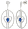 1.15CT DIAMOND & AAA SAPPHIRE 14KT WHITE GOLD DOUBLE HEART OVAL HANGING EARRINGS