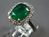 ESTATE LARGE 3.19CT DIAMOND & AAA EMERALD 18K WHITE GOLD CUSHION ENGAGEMENT RING