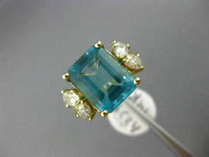 ESTATE LARGE 4.50CT DIAMOND & AAA BLUE APATITE 14KT YELLOW GOLD ENGAGEMENT RING