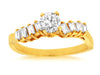 .90CT DIAMOND 14KT YELLOW GOLD 3D ROUND AND BAGUETTE CLASSIC ENGAGEMENT RING